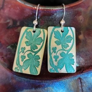 Artisan Mother of Pearl Etched and Inked Earrings